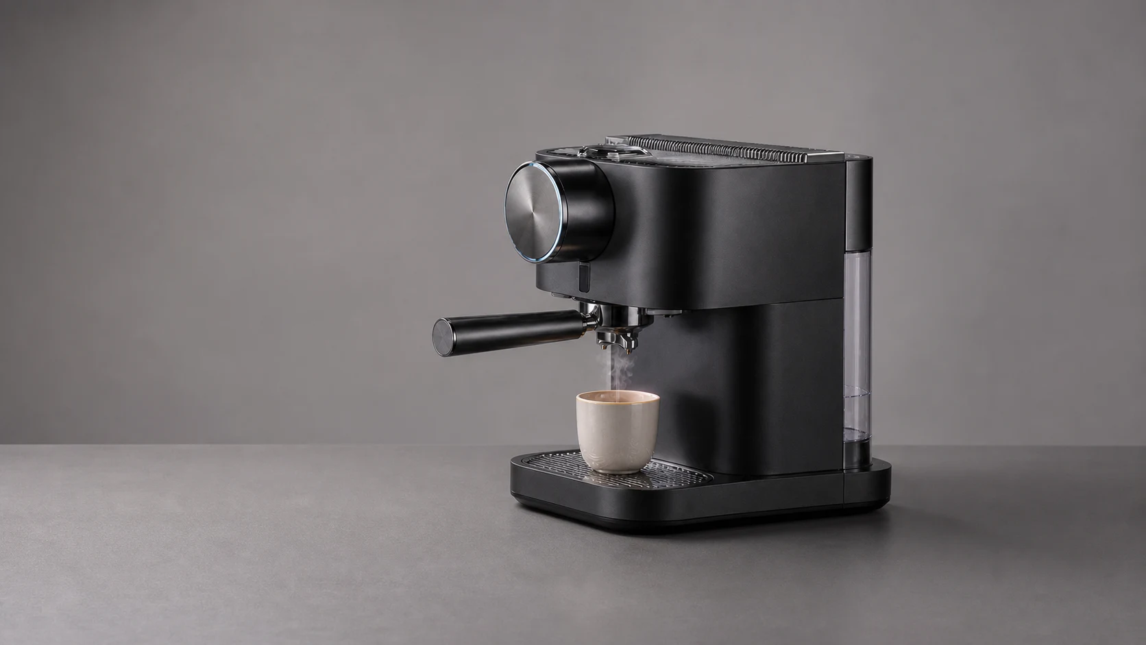 Espresso machine in a conventional neutral studio setup