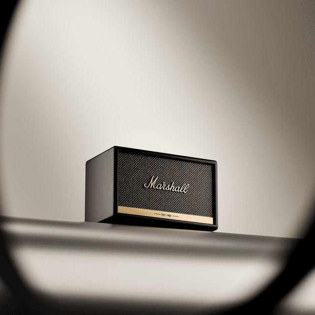Studio render of a Marshall-style speaker in an atmospheric spotlight